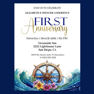 Nautisches Steuerrad zum 1. Hochzeitstag Einladung