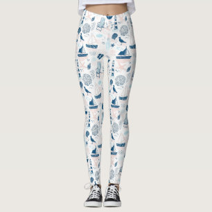 Nautisches Strand Sommer Blau Rosa Küsten (1) Leggings