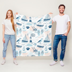 Nautisches Strand-Sommer-Blau-Rosa-Küstendesign (2 Fleecedecke