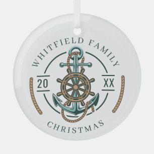 Nautisches Strandhaus Familienweihnachtsferien Ornament Aus Glas