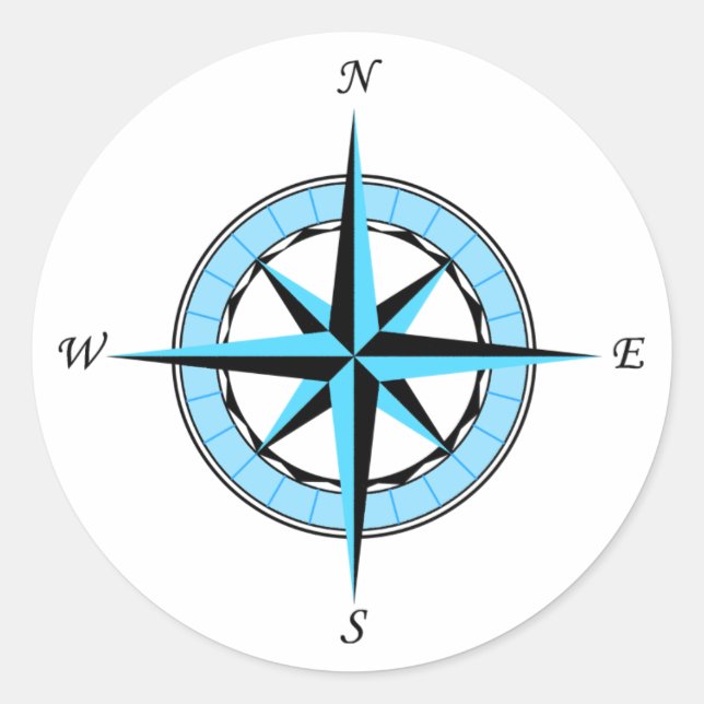 Nautisches Symbol für Blue Compass-Rose Runder Aufkleber (Vorderseite)