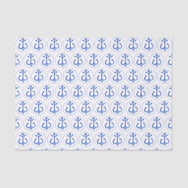 Nautisches Thema | Navy Blue Anchors Tissue Paper Seidenpapier (Vorderseite)