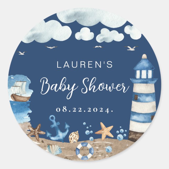 Nautisches Thema Navy Round Sticker (Vorderseite)