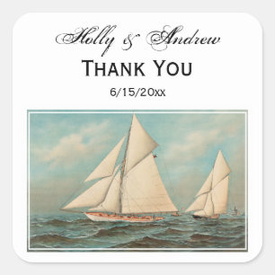Nautisches Vintage-Segelbootrennen #1-Geschenk-Anh Quadratischer Aufkleber