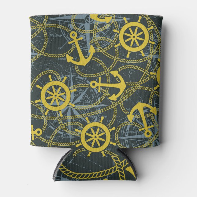 Nautisches Vintages Muster, Anker und Karte. Dosenkühler (Vorderseite)