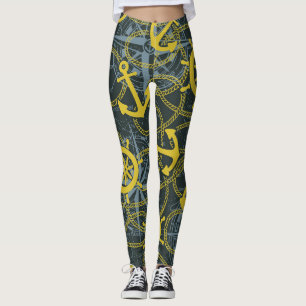 Nautisches Vintages Muster, Anker und Karte. Leggings