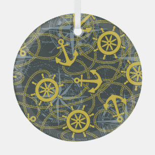 Nautisches Vintages Muster, Anker und Karte. Ornament Aus Glas