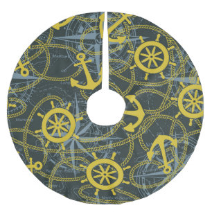 Nautisches Vintages Muster, Anker und Karte. Polyester Weihnachtsbaumdecke