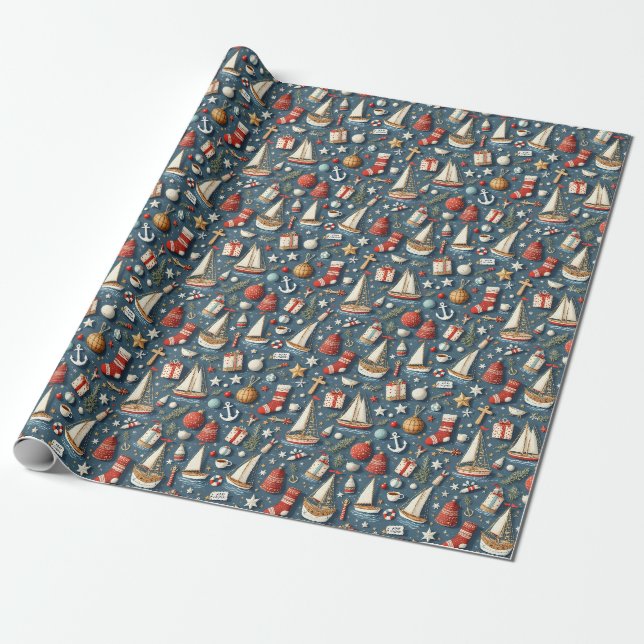 Nautisches Weihnachtsgeschenk-Verpackungspapier  Geschenkpapier (Ungerollt)