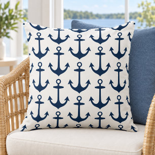 Nautisches Weiß-Navy-Anker-Wiederholungsmuster Kissen