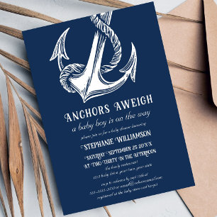 Nautisches Weißer Anker auf Navy Baby Shower  Einladung