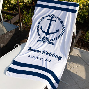 Nautisches Weißes Anker Hochzeitsmonogramm Strandtuch