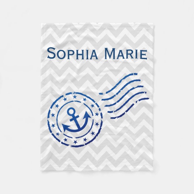 Nautisches Zickzack Siegel Fleecedecke (Vorderseite)