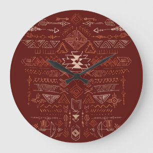 Navajo Aztec: Ethnisches Doodle-Muster. Große Wanduhr