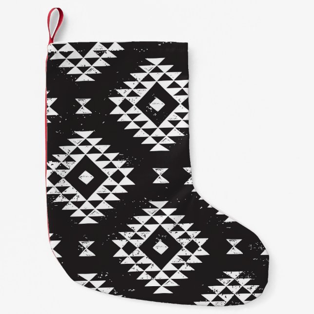 Navajo Geometric: Schwarz-weißes Stamm. Kleiner Weihnachtsstrumpf (Vorderseite)