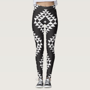 Navajo Geometric: Schwarz-weißes Stamm. Leggings