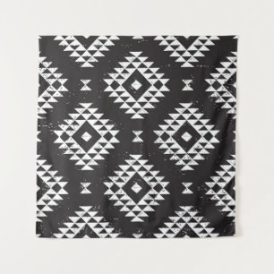 Navajo Geometric: Schwarz-weißes Stamm. Wandteppich