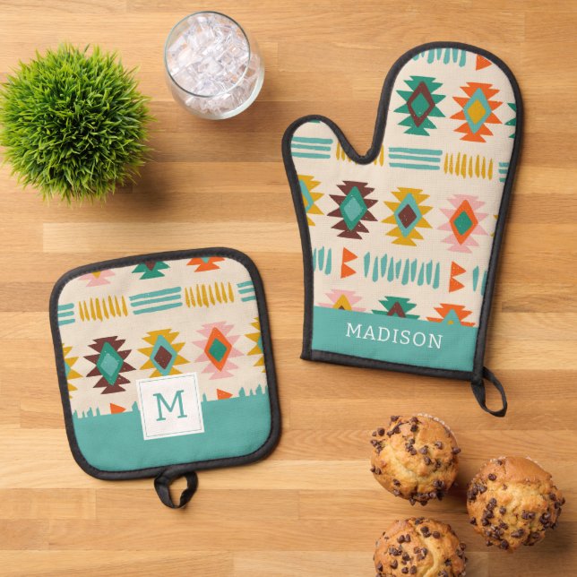 Navajo Native American Pattern Ofenhandschuh & Topflappen-Set (Oben Unten)