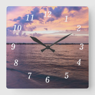 Navarra Beach Magic Hour Lila Sunset Wall Clock Quadratische Wanduhr
