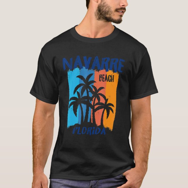 Navarre Beach Florida Fun Farbenfrohe Palmen Bäume T-Shirt (Vorderseite)
