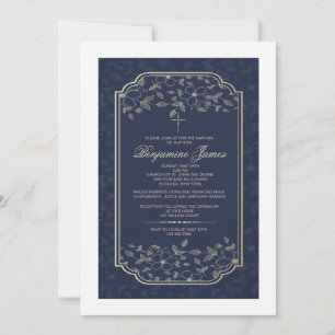 Nave Blue Floral Religious Einladung