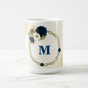 navi blau elfenbein gold blumen monogramm kaffeetasse