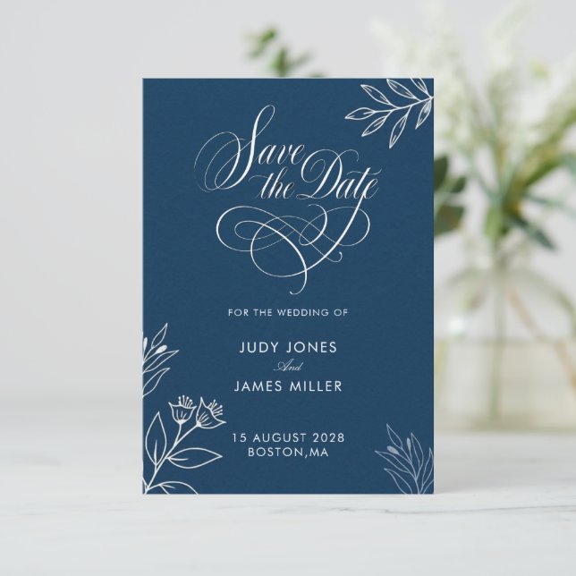 NAVI BLAU MINIMAL RUSTIKAL KLASSISCH EINFACH SAVE  THE DATE (Stehend Vorderseite)