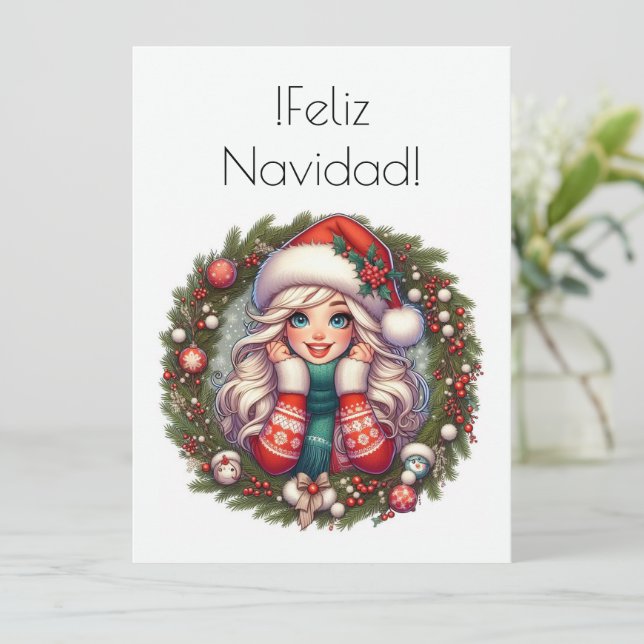 Navidad Feliz Feiertagskarte (Stehend Vorderseite)