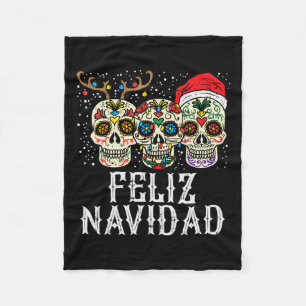 Navidad Sugar Skulls Reindeer Santa Mexican Christ Fleecedecke