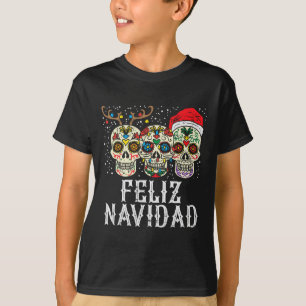 Navidad Sugar Skulls Reindeer Santa Mexican Christ T-Shirt