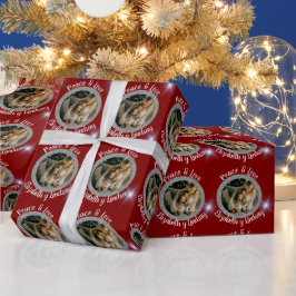 Navidades de fotografía de plata redonda y rojo de geschenkpapier