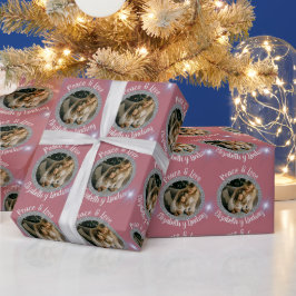 Navidades fotografía de plata redonda y oro Rosa d Geschenkpapier