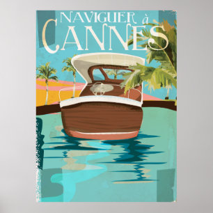 naviguer à Cannes (Segeln auf dem Schiff) Vintage Poster