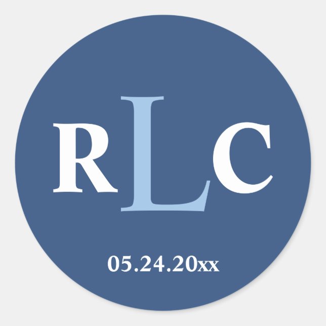 Navy-3-Initial-Monogramm-Gastgeschenk Hochzeit Runder Aufkleber (Vorderseite)