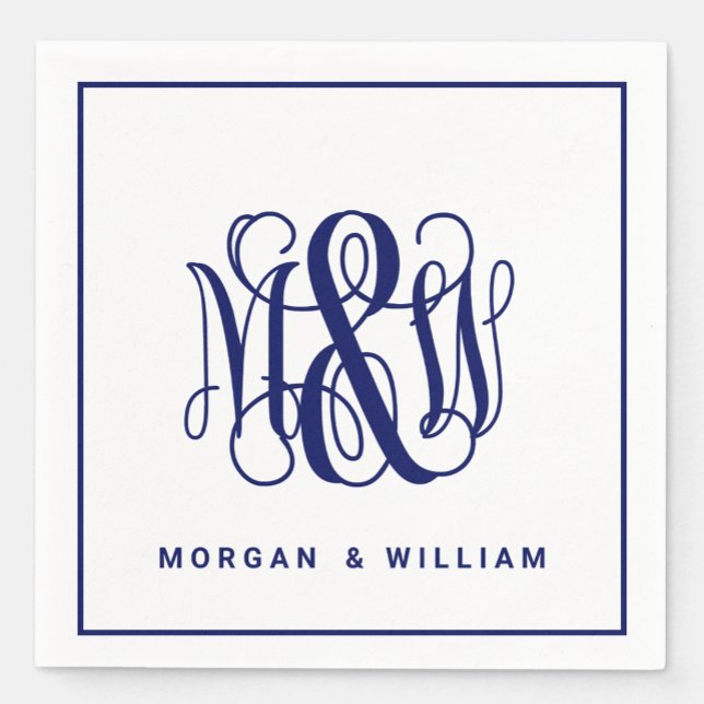Navy 3 Initial Vine Script Monogram B&G DIY BG Serviette (Von Creator hochgeladen)