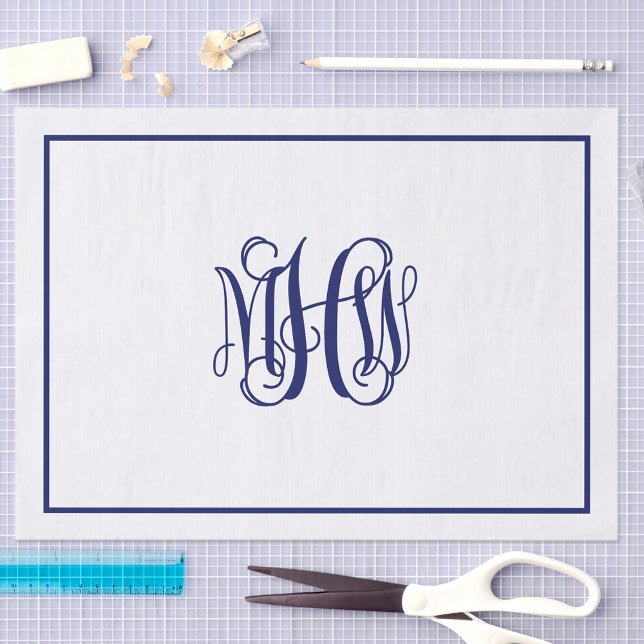Navy 3 Initial Vine Script Monogram DIY BG Seidenpapier (Von Creator hochgeladen)