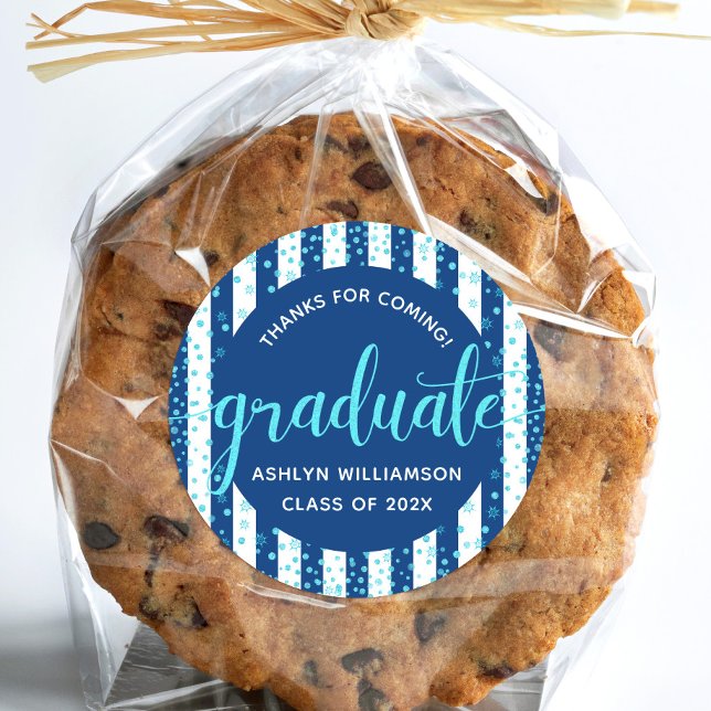 Navy Abschluss Turquoise Glitzer Confetti Script Runder Aufkleber (Von Creator hochgeladen)