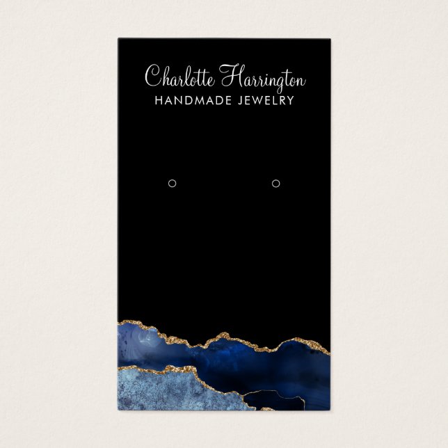 Navy Agate Gold Glitzer Earring Display Card (Vorderseite)