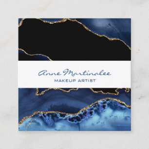 Navy Agate Gold Glitzer Square Business Card Quadratische Visitenkarte