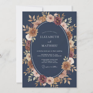 Navy Amethyst Florale Umarmung Hochzeit Einladung