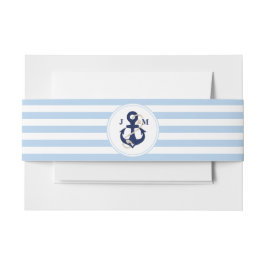 Navy Anchor Monogram Blue Sripes Nautical Wedding Einladungsbanderole