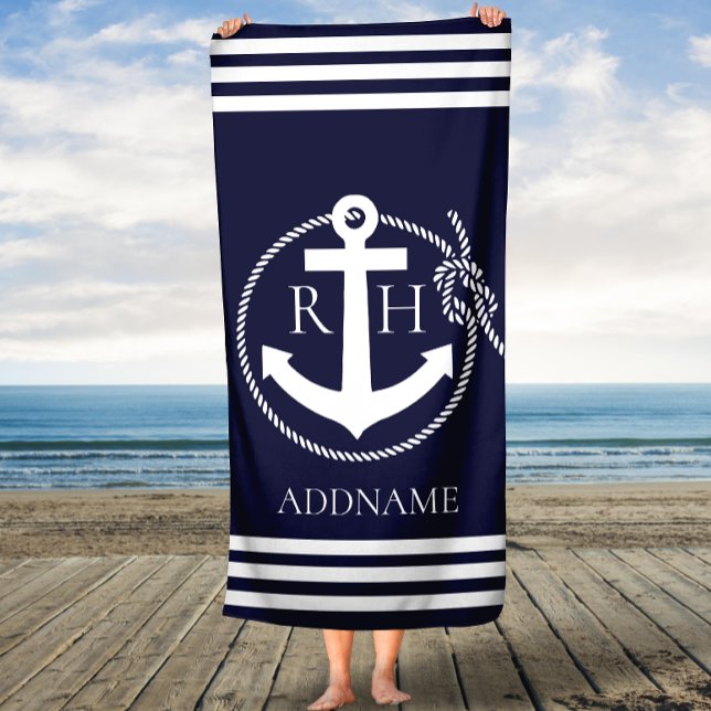 Navy Anchor Personalisiert Monogram Badetuch Badehandtuch (Von Creator hochgeladen)
