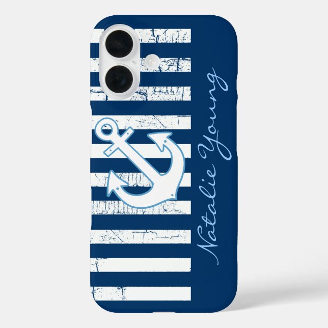 Navy Anchor & Stripes personalisiert Case-Mate iPhone Hülle (Rückseite)
