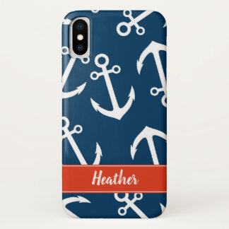 Navy Anchors Pattern Nautic Monogram iPhone X Hülle