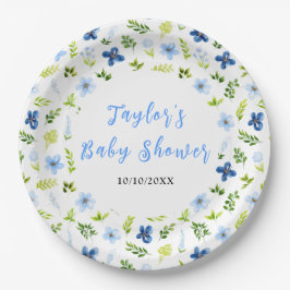 Navy and Baby Blue Floral Baby Shower Pappteller