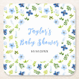 Navy and Baby Blue Floral Baby Shower Rechteckiger Pappuntersetzer