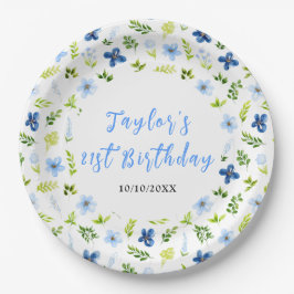 Navy and Baby Blue Floral Birthday Pappteller