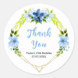 Navy and Baby Blue Floral Birthday Party Thank You Runder Aufkleber