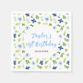 Navy and Baby Blue Floral Birthday Serviette