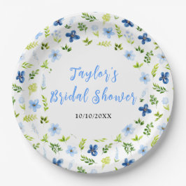 Navy and Baby Blue Floral Bridal Shower Pappteller